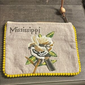 Embroidered‎ Mississippi Pouch with Bird Design